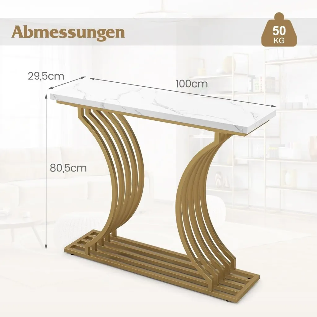 Console effet marbre blanc et métal noir - Table d'appoint L100cm Marais - 2