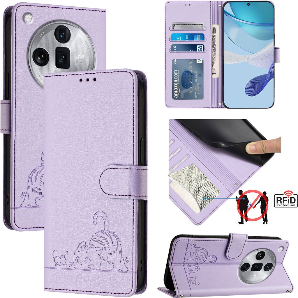 Leder Hülle für Oppo Find X7 Ultra Süße Katze Flip Case Produktbild 