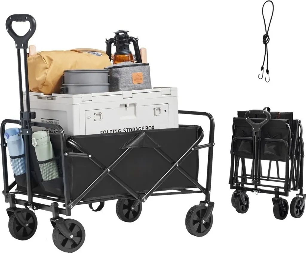 Chariot de transport pliable avec roues larges pour plage et jardin