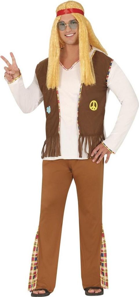 Fiestas Guirca - Hippie Blume-Kostüm für Herren Set FG1078 (L) (Braun/Bambus Braun)