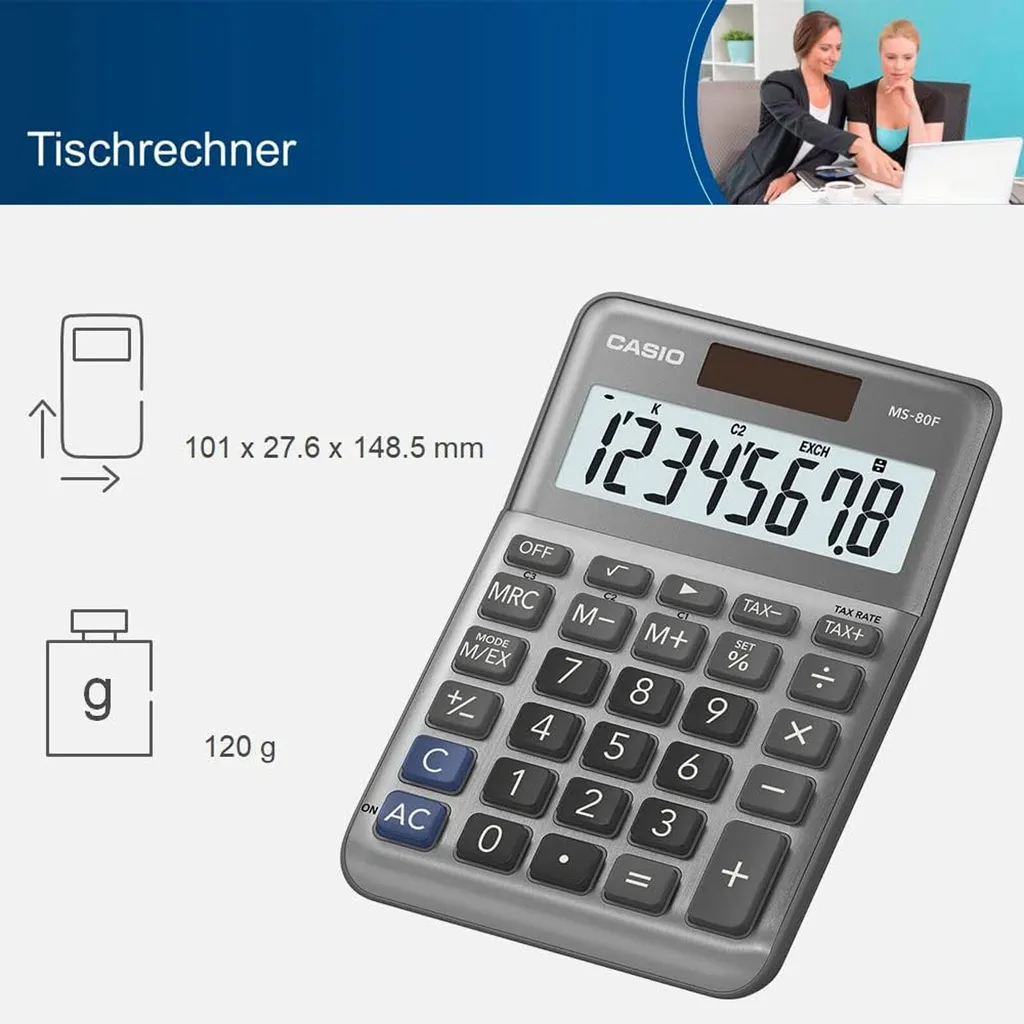 Casio MS-80F Desk Calculator 8 Digit | Grigio Alluminio Solare - 9