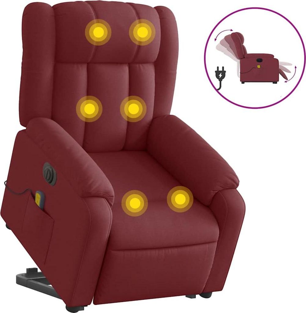 vidaXL Elektrischer Massagesessel mit Aufstehhilfe Weinrot Stoff