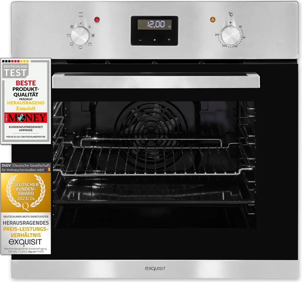 Exquisit EBE 657-2H sw Einbaubackofen | 59 L Backofenvolumen | Heißluft | Schwarz