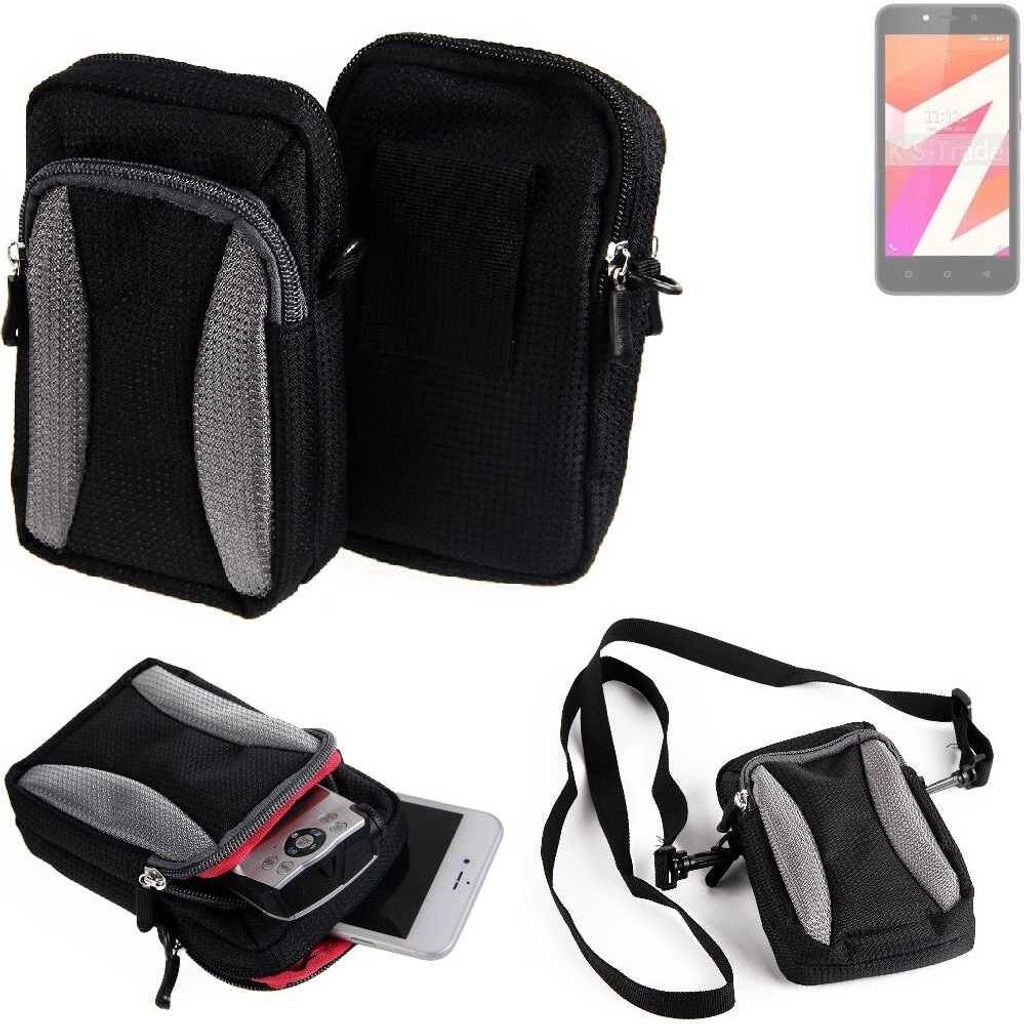 K-S-Trade Holster Schutz Hülle kompatibel mit Lava Z1s Handy Hülle Gürteltasche Umhängetasche mit Zusatzfach schwarz