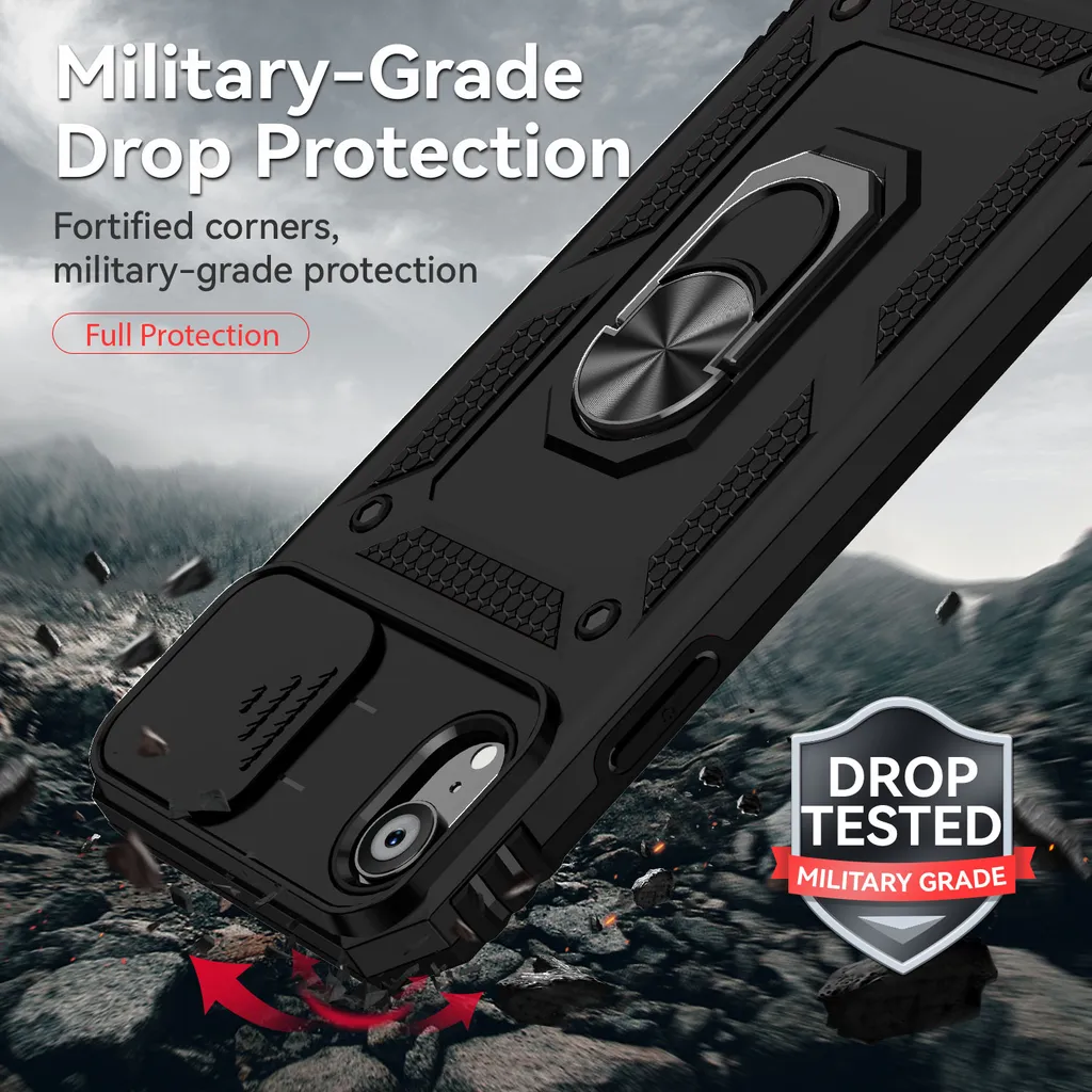 Cover Professionale iPhone XR Nera con Slider Privacy e Anello Stand - 7