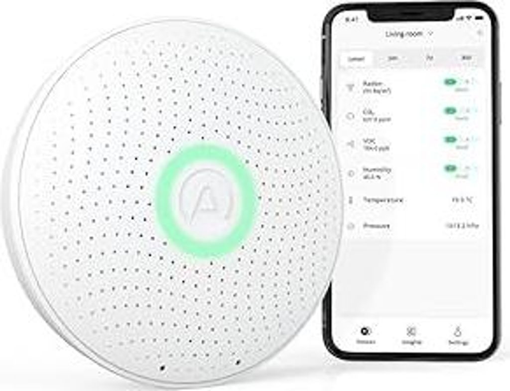 Airthings 2930 Wave Plus – Radon- und Luftqualität-Messgerät zur Überwachung von Radon, CO2-Konzentration, VOC-Konzentration, Luftdruck, Feuch...