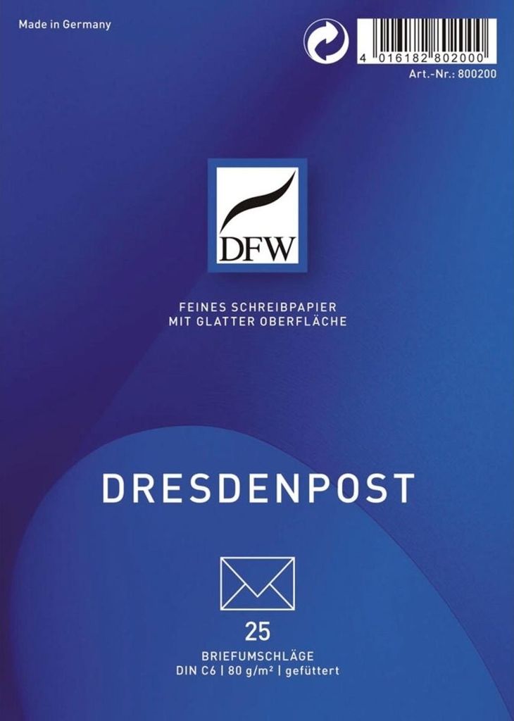DFW 800200 Briefumschlag DresdenPost - DIN C6, gefüttert, 80 g/qm, 25 Stück