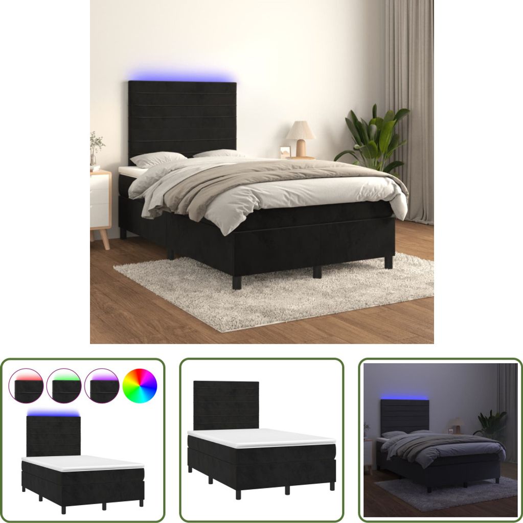 The Living Store Boxspringbett mit Matratze & LED Schwarz 120x200 cm Samt