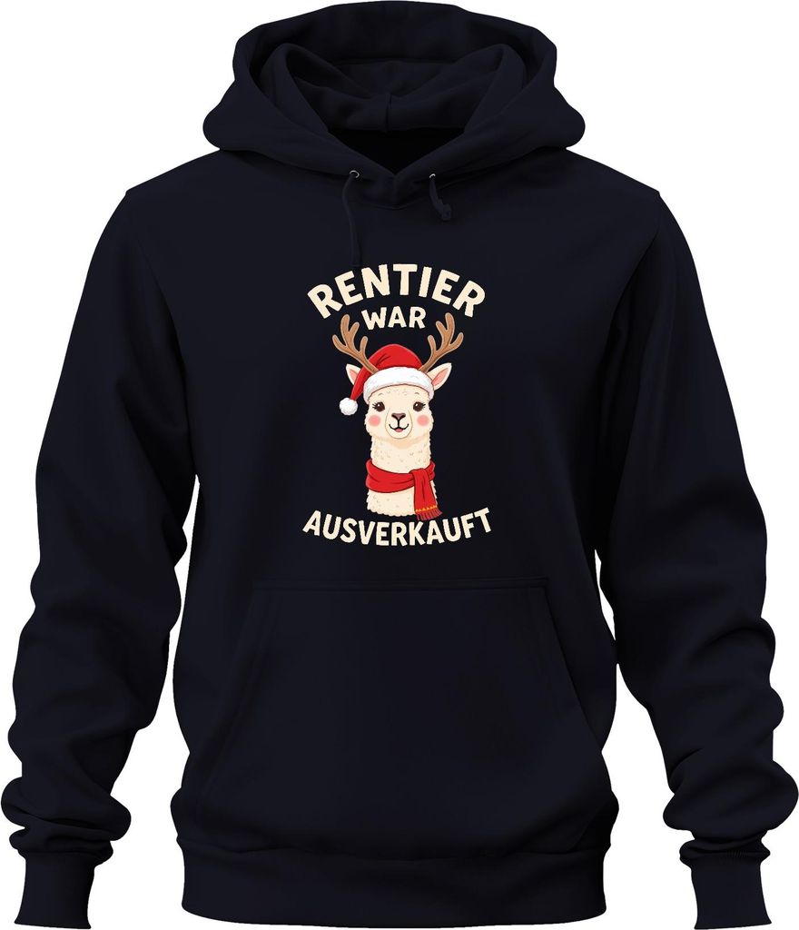 Rentier war t Alpaka Weihnachten lustig Geschenk Uni Hoodie Kapuzenpullover, Navy, S