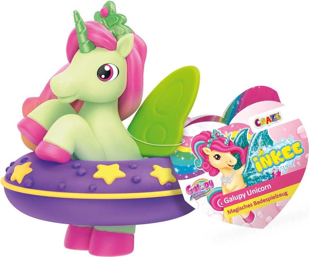 INKEE Toys Magic Bath Galupy Unicorn – Magisches Badespielzeug für Kinder – Squishy Einhorn mit Farbwechsel-Flügel & Spritzfunktion – Baby ...