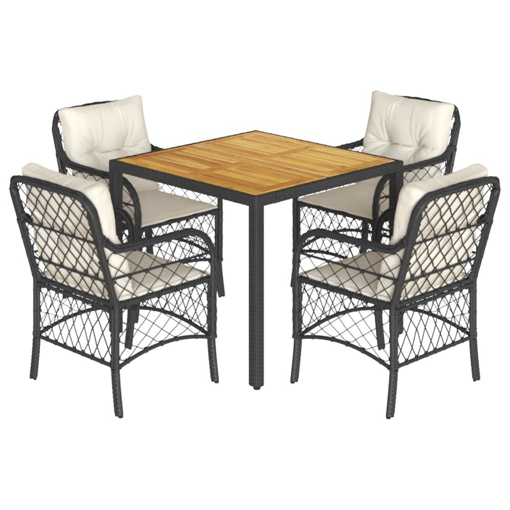 "im Sonderangebot" 5-tlg. Garten-Essgruppe - elegantes Design - Sitzgruppe/Gartenmöbel-Set - mit Kissen Schwarz Poly Rattan - Terassenmöbel DEMö...