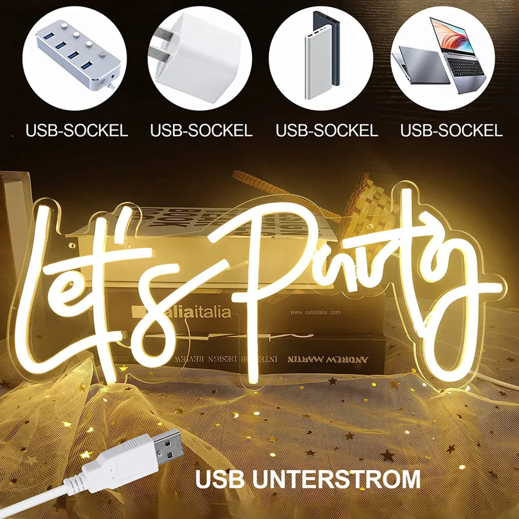 Let's Party Insegna al neon per decorazioni da parete, luce al