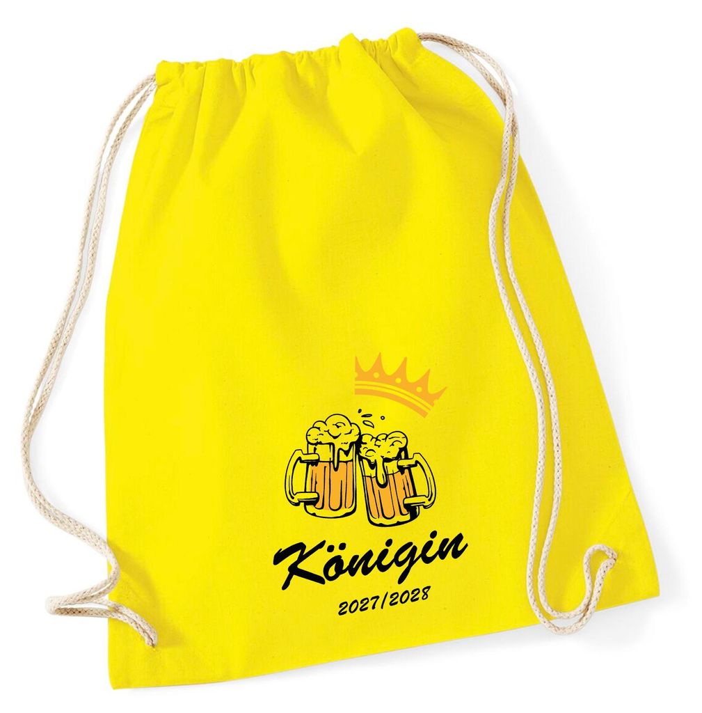 Huuraa Turnbeutel Königin 2027/28 Bierkrug Schüztenkönigin 12 Liter Yellow Baumwolle Rucksack Geschenkidee