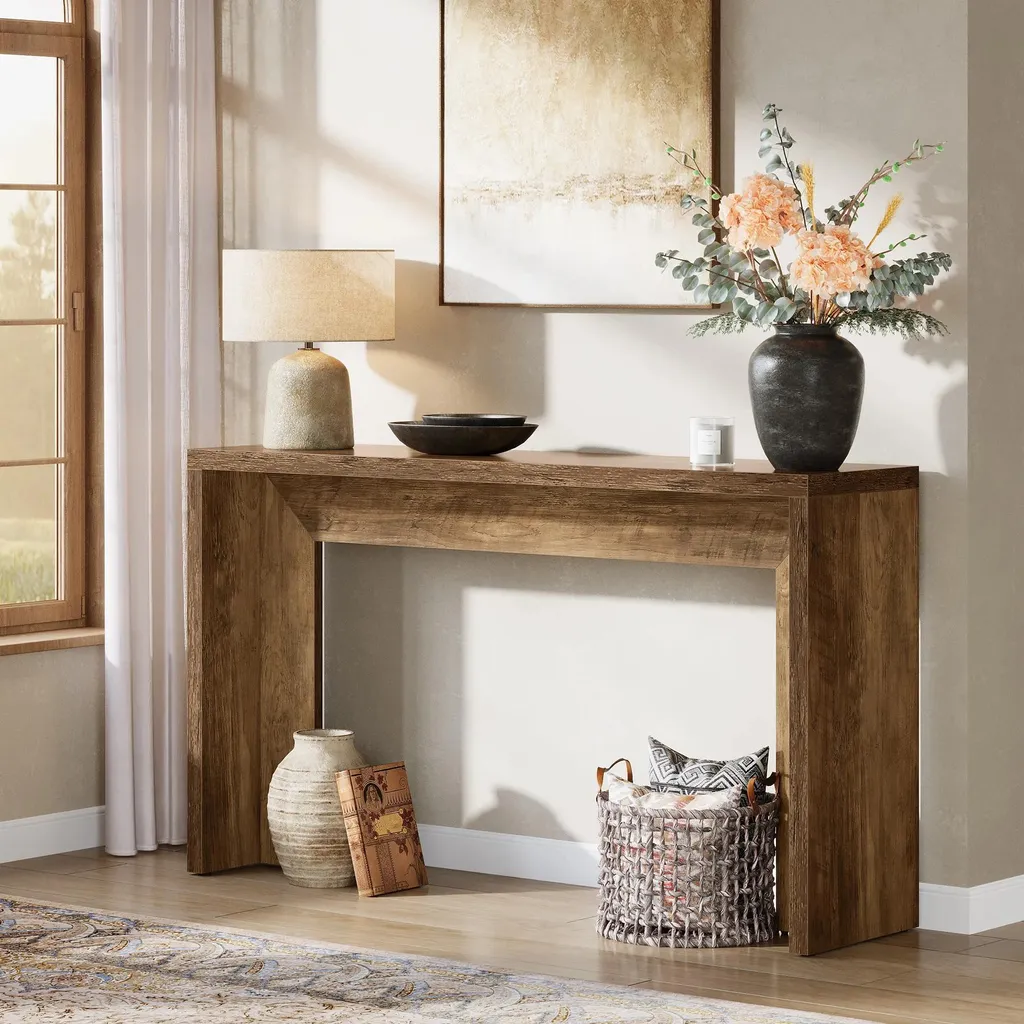 Console étroite 140 cm gris clair pour couloir encombré style rétro