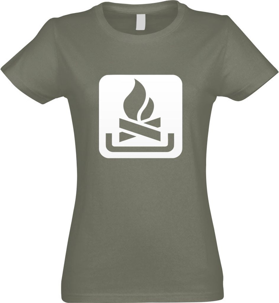 Kiwistar - T-Shirt tailliert - Damen - Olive - Lagerfeuerplatz Stelle Piktogramme - mit Motiv Bedruckt - Funshirt Design - Sport - Freizeit - Damen...