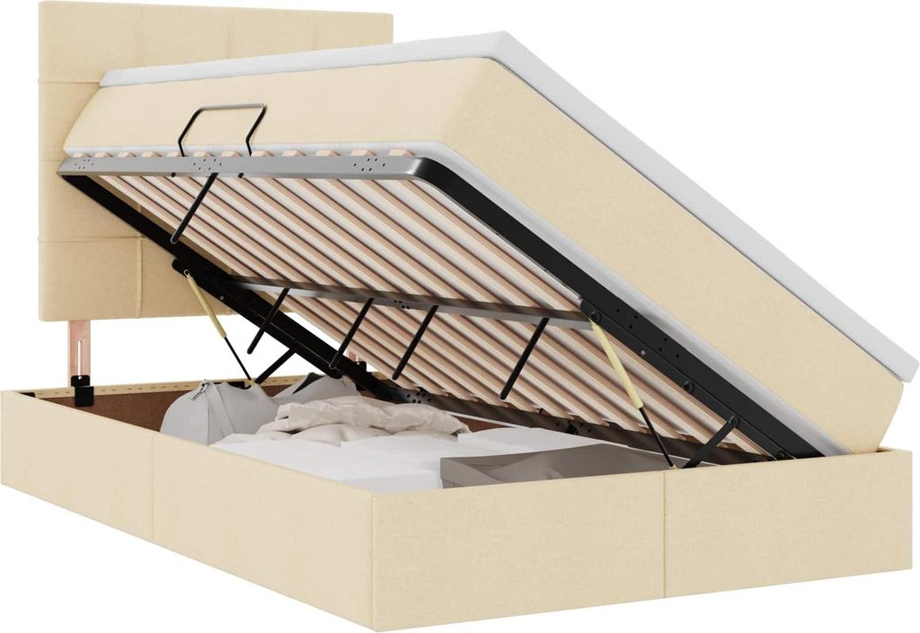 Aufbewahrungsbett mit Matratze Creme 120 x 200 cm Polyester