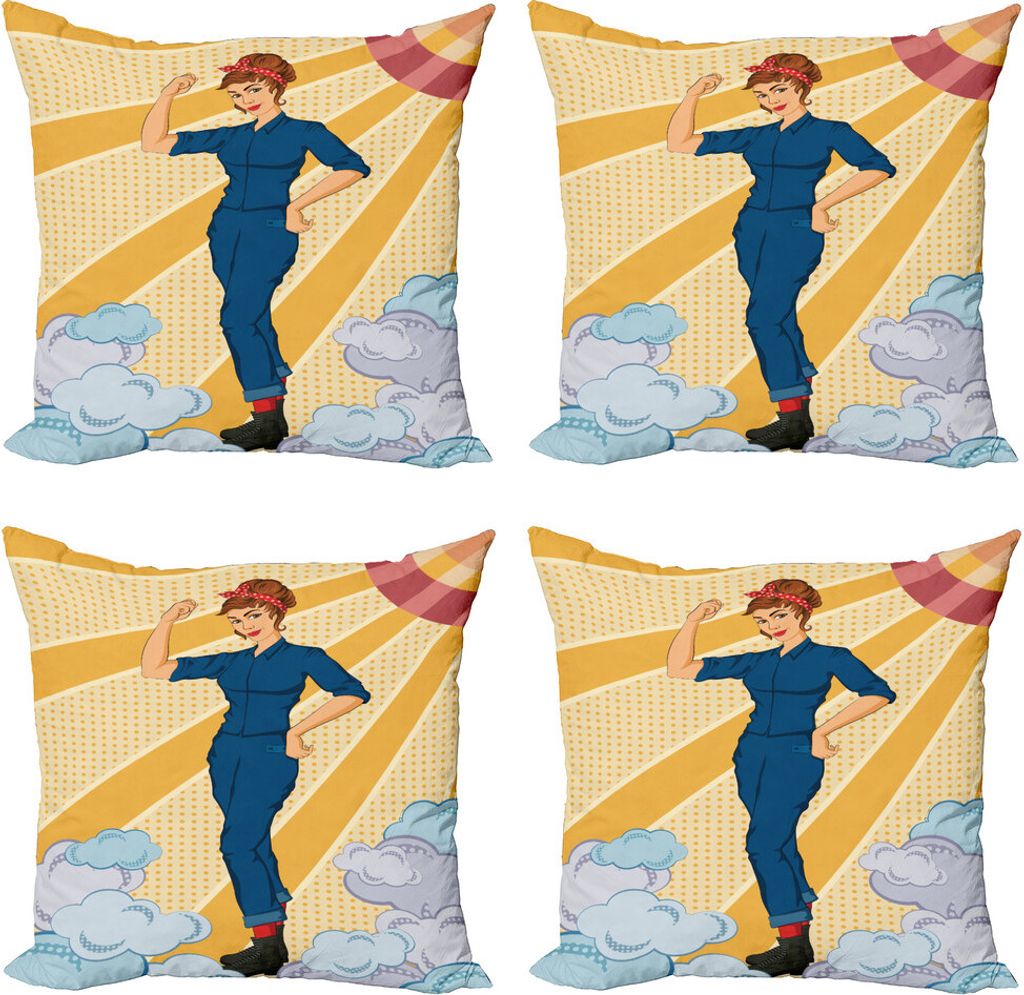 ABAKUHAUS Feminist Kissenbezug Set (4 Stück), Frau Faust zeigt, Moderner Doppelseitiger Digitaldruck, 60 cm x 60 cm, Mehrfarbig