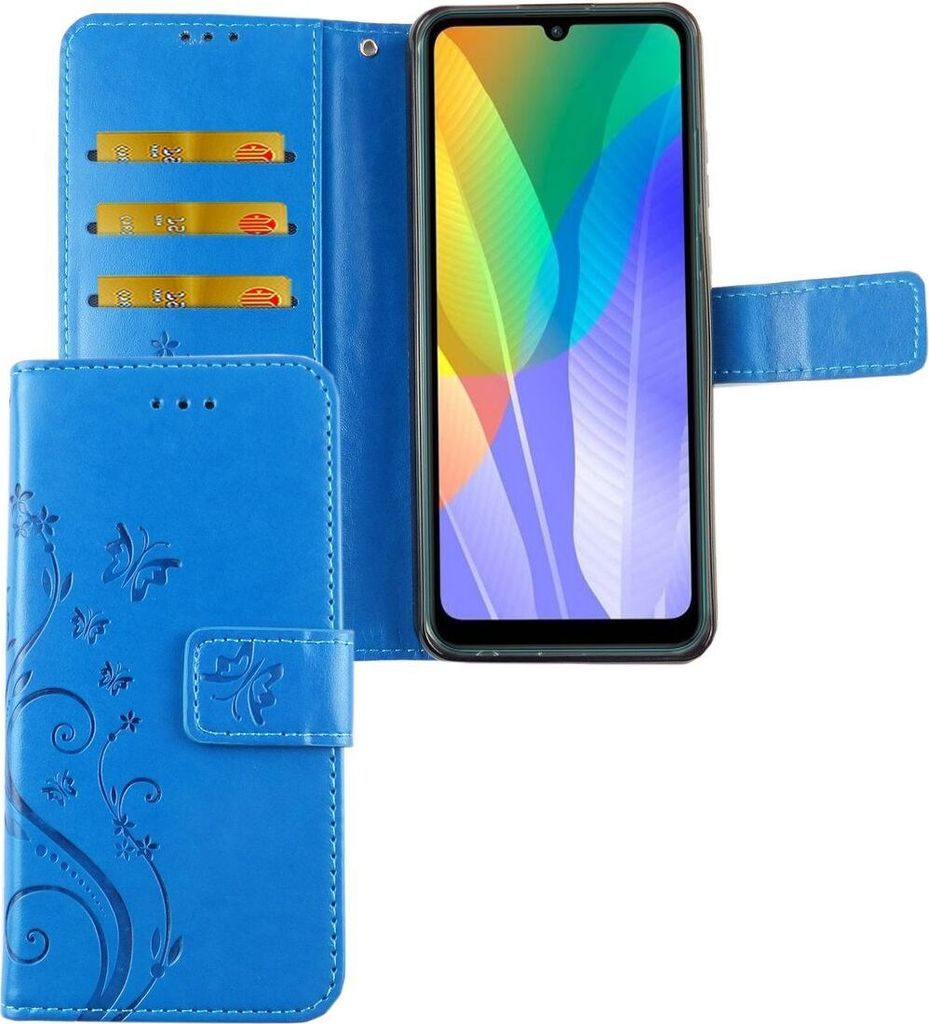 Huawei Y6P Handy Hülle Schutz Tasche Cover Flip Case Kartenfach Blau