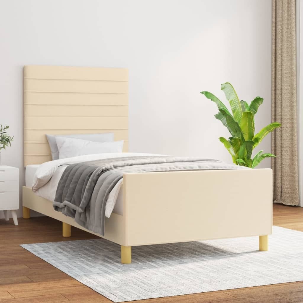 "Rabatt" Bettgestell Komfort - mit Lattenrost - ohne Matratze - Creme 90x200 cm Stoff - Klassische Betten CC5033