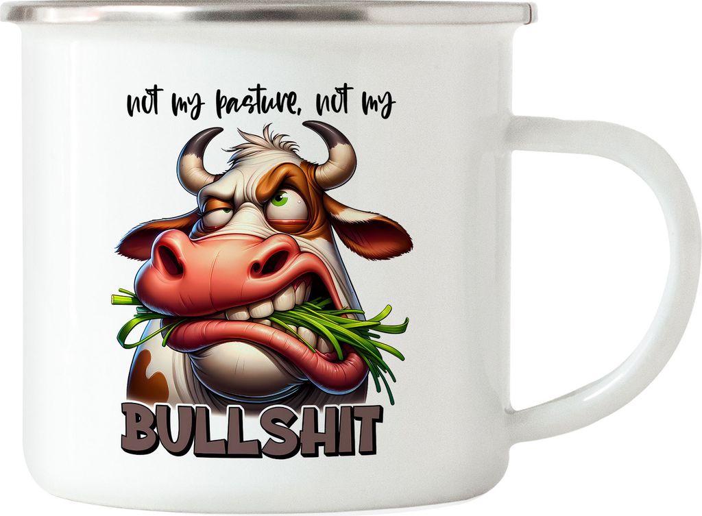 Not My Pasture Not My Bullshit Emaille Tasse Lustige Kuh Freche Spruch Humor Sarkasmus Geschenkidee