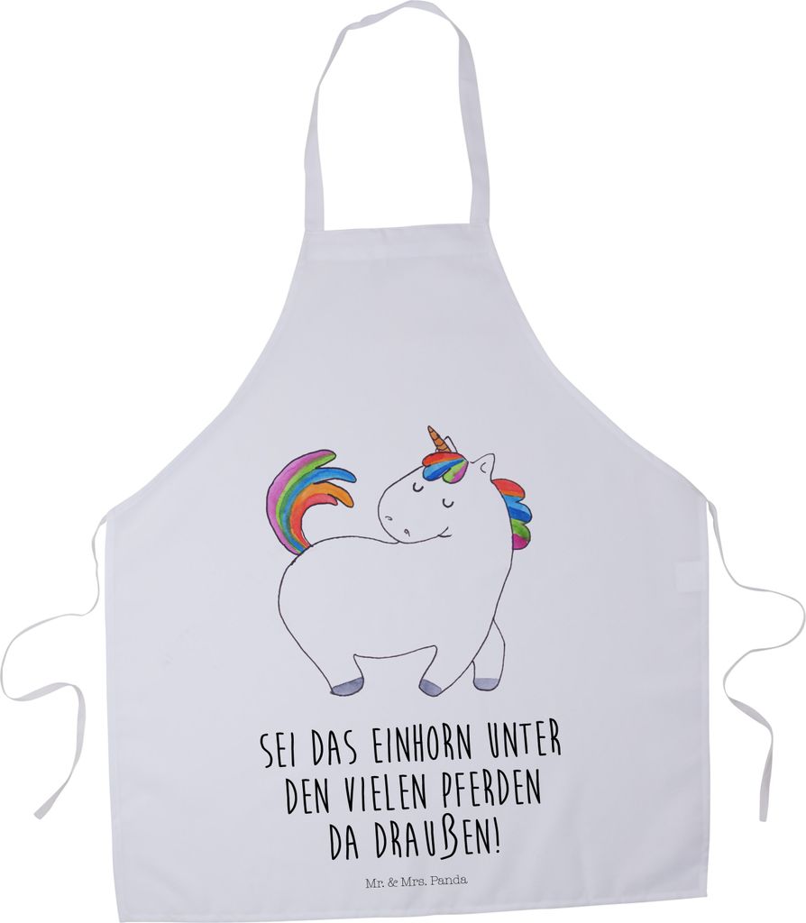 Mr. & Mrs. Panda Schürze Einhorn Stolzieren - Weiß - Geschenk, Unicorn, Reiten, Pferd, Bäckerschürze, Kellnerschürze, Küchenschürze, Latzsch...