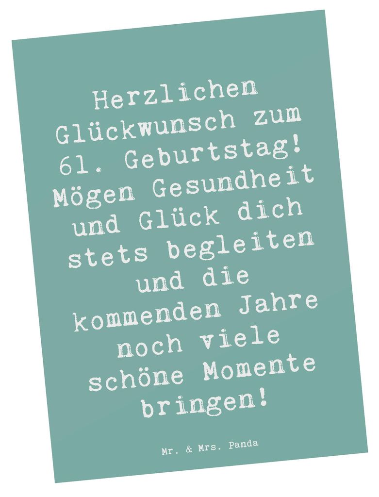 Mr. & Mrs. Panda Postkarte Spruch 61. Geburtstag - Meeresbrise - Geschenk, Grußkarte, Postkarten, personalisierte Geschenke, Fotokarte, Happy Birt...
