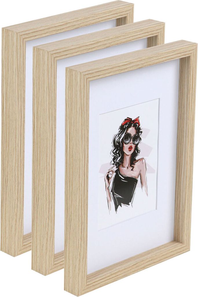 3er 5er Set Holz Bilderrahmen Bilder Foto Rahmen Fotorahmen Wanddeko Collage Poster HR-15 - Farbe: 3er Pack Natur | Format: 10x15
