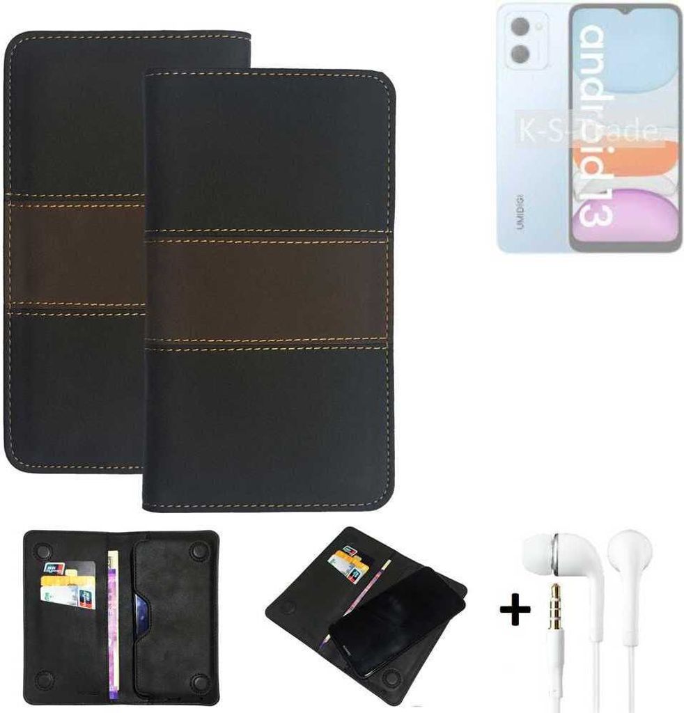 K-S-Trade Handyhülle + Kopfhörer kompatibel mit UMIDIGI G2 Schutzhülle Walletcase Bookstyle Tasche Schutz Case Hülle Wallet Cover Kunstleder