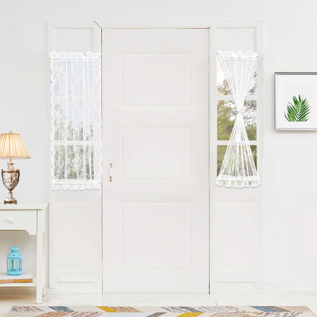 Französische Türvorhänge aus Spitze Halbtransparenter Blumenmuster Sichtschutz-Voile-Vorhänge für Glastür Schiebetüren Stangentasche 75x102c...
