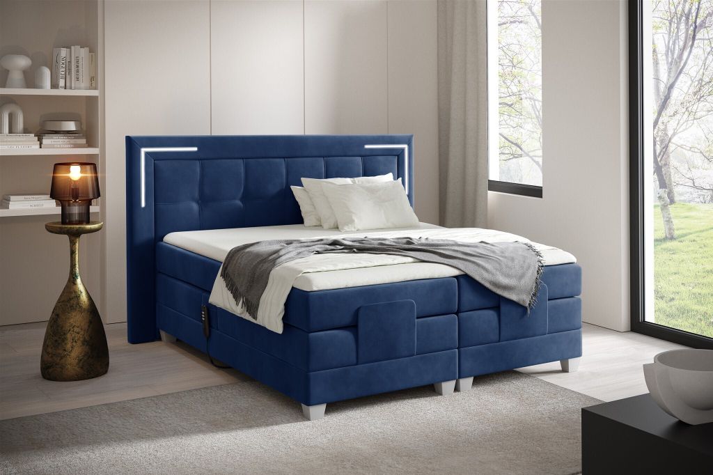 Boxspringbett Elektrisch Bett DORES 120x200cm in Stoff Fresh Dunkelblau