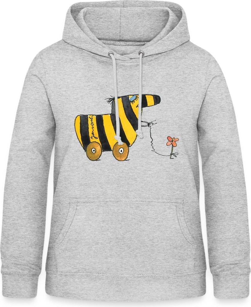 Spreadshirt Janosch Große Tigerente Mit Blume Damen Hoodie, XL, Hellgrau meliert