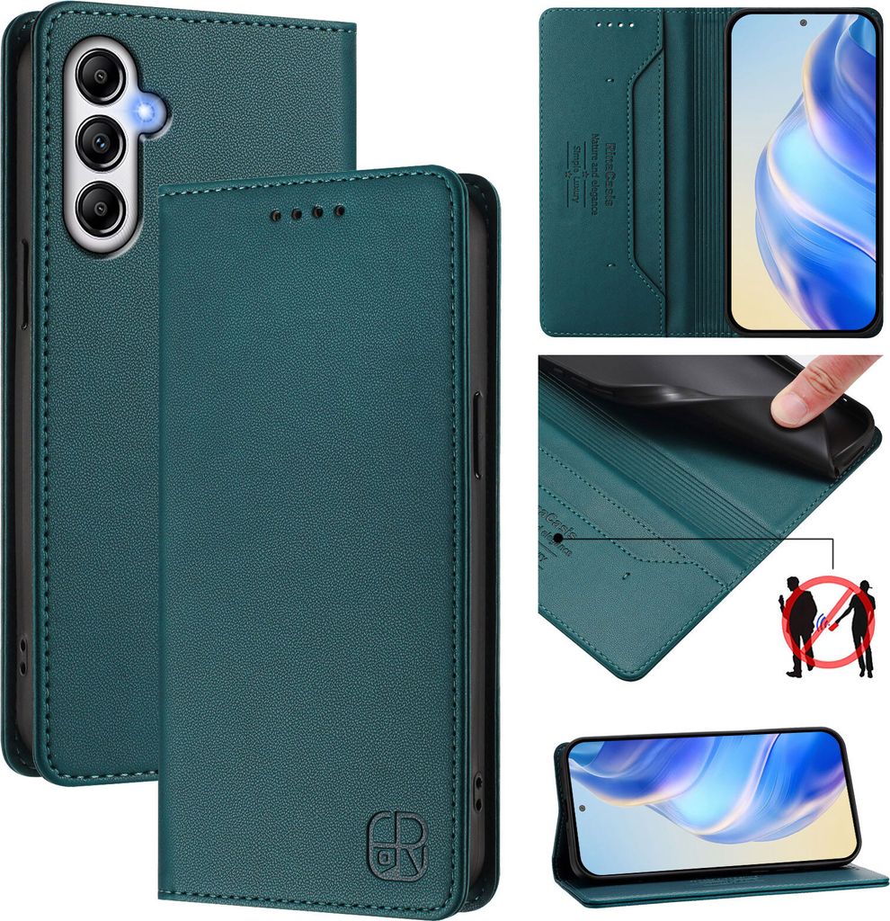 Lederhülle für Samsung Galaxy A24 4G Hülle Flip Brieftasche Kartenfächern Ständer Schutzhülle Dunkelgrün