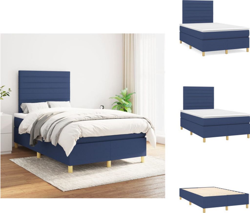 vidaXL Boxspringbett mit Matratze Blau 120x200 cm Stoff - Betten & Bettgestelle