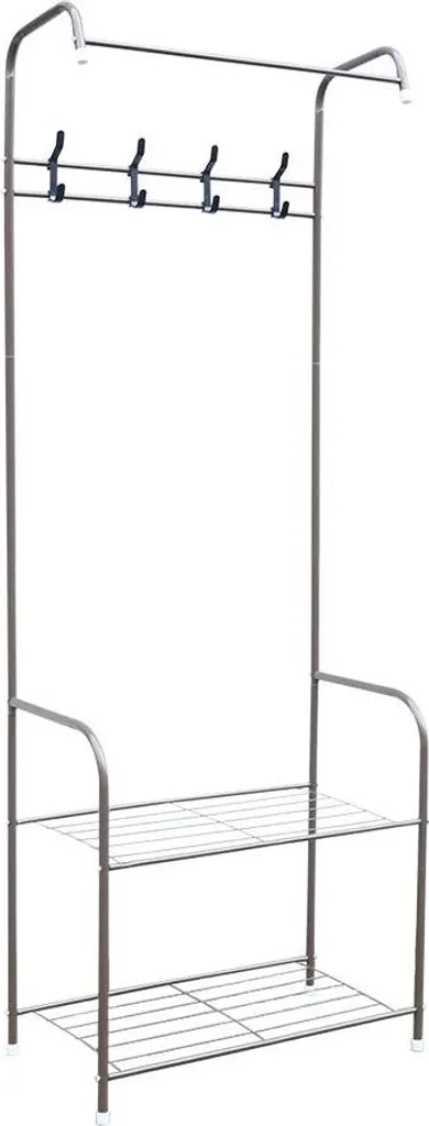Portemanteau métal brun design industriel 4 crochets et porte-chaussures