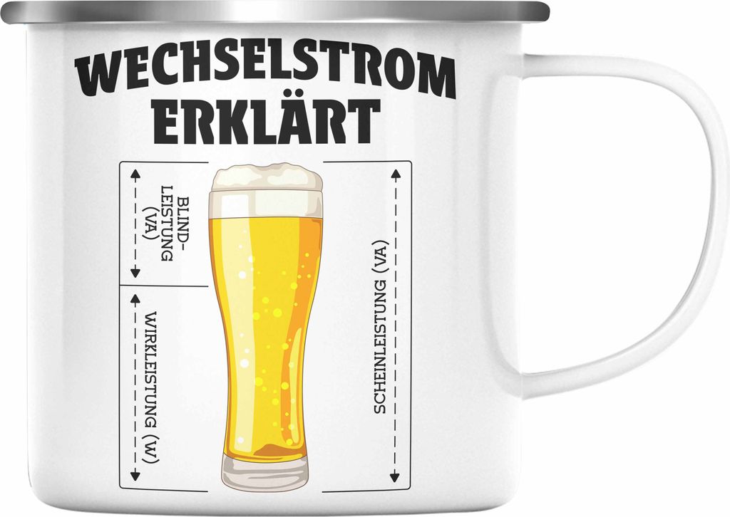 Trendation - Elektriker Geschenke für Männer Emaille Tasse Geschenk Elektriker Elektroniker Geschenkidee Sprüche (Silber)