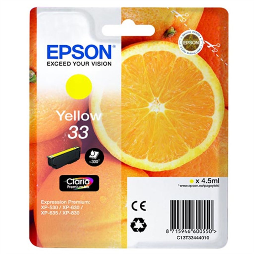 Epson Oranges Singlepack Yellow 33 Claria Premium Ink, Zdjęcie produktu 