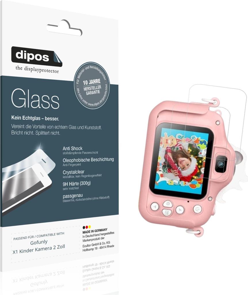 2x Schutzfolie für Gofunly X1 Kinder Kamera 2 Zoll - Anti-Shock 9H Folie dipos Glass Kunststoffglas