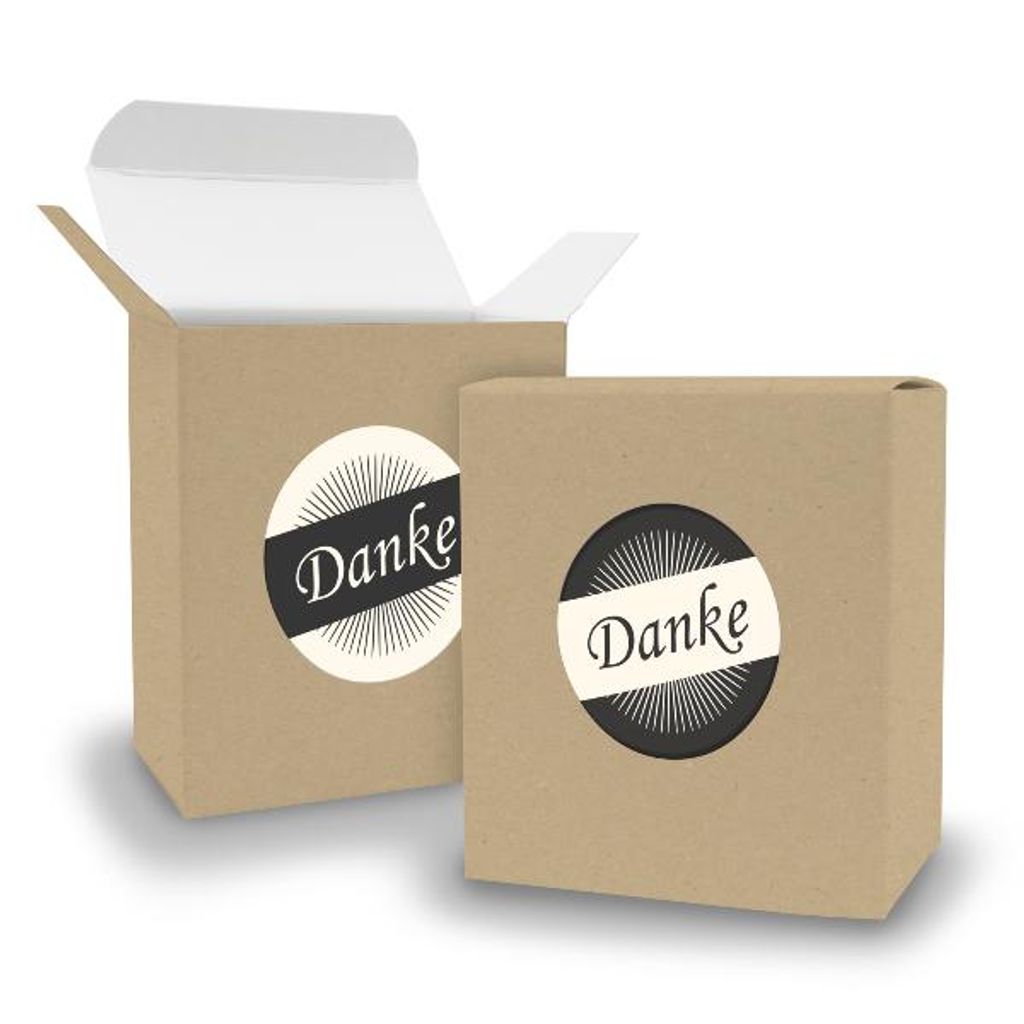 SET DANKE (Motiv36) 24x Faltschachtel Quader BRAUN + Sticker