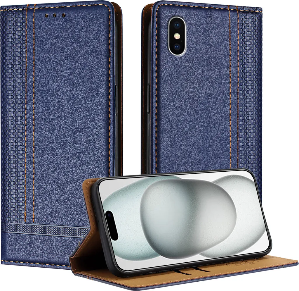 Custodia iPhone X/XS Blu Pelle: La Flip Case Resistente con Stand