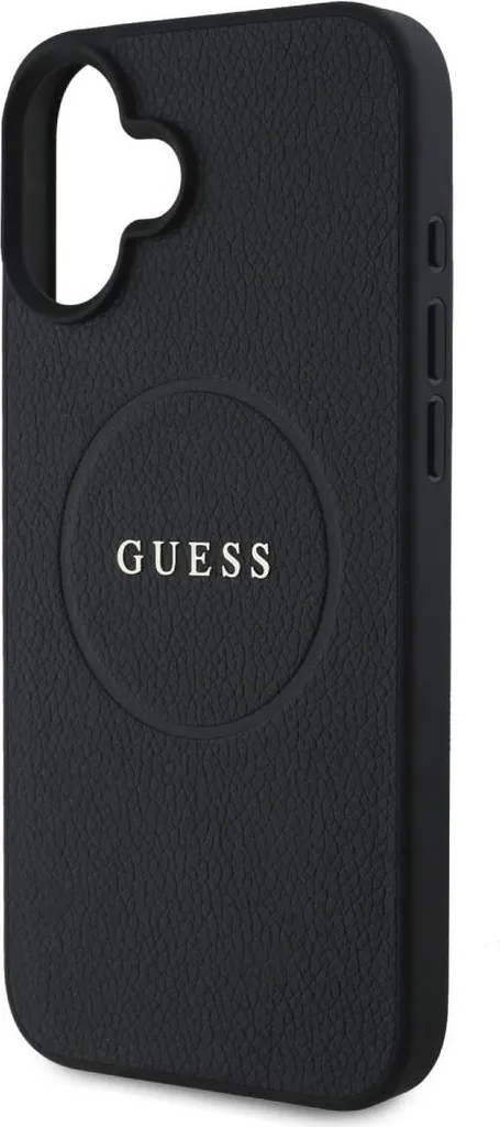 Guess iPhone 16 Hard Case MagSafe - Black Grained Gold Ring - 9