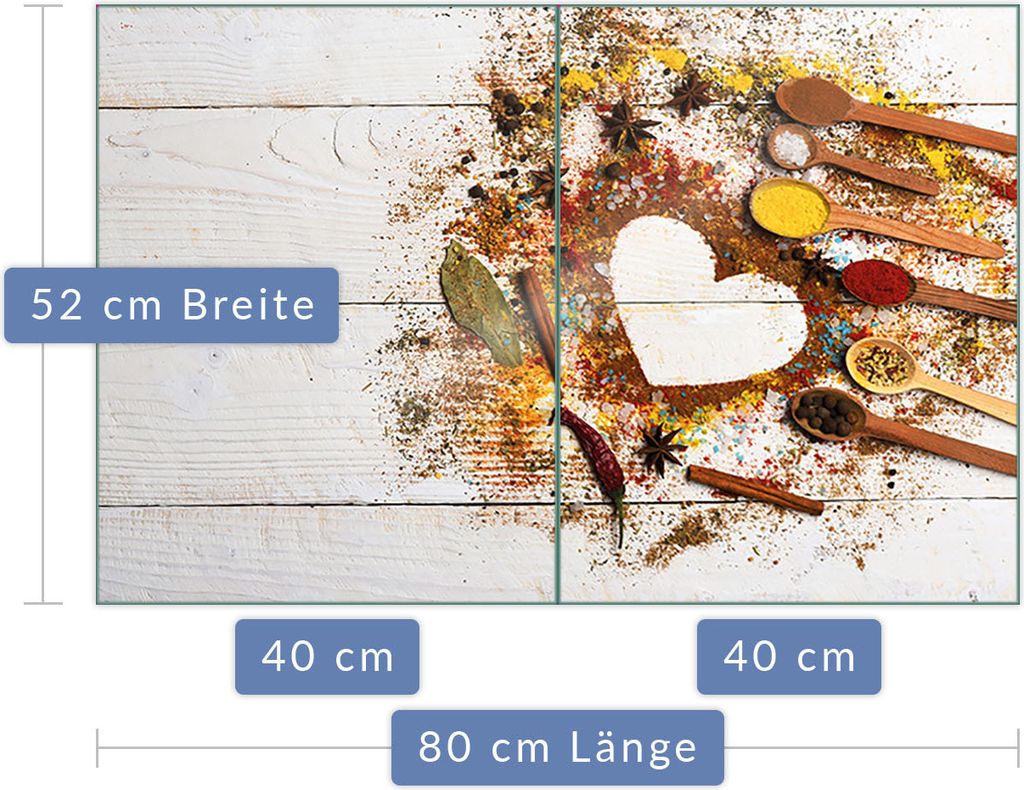 Herdabdeckplatte Abdeckung Glaskeramikfeld Abdeckplatte 2-Teilig 80x52 Gewürze Schutz