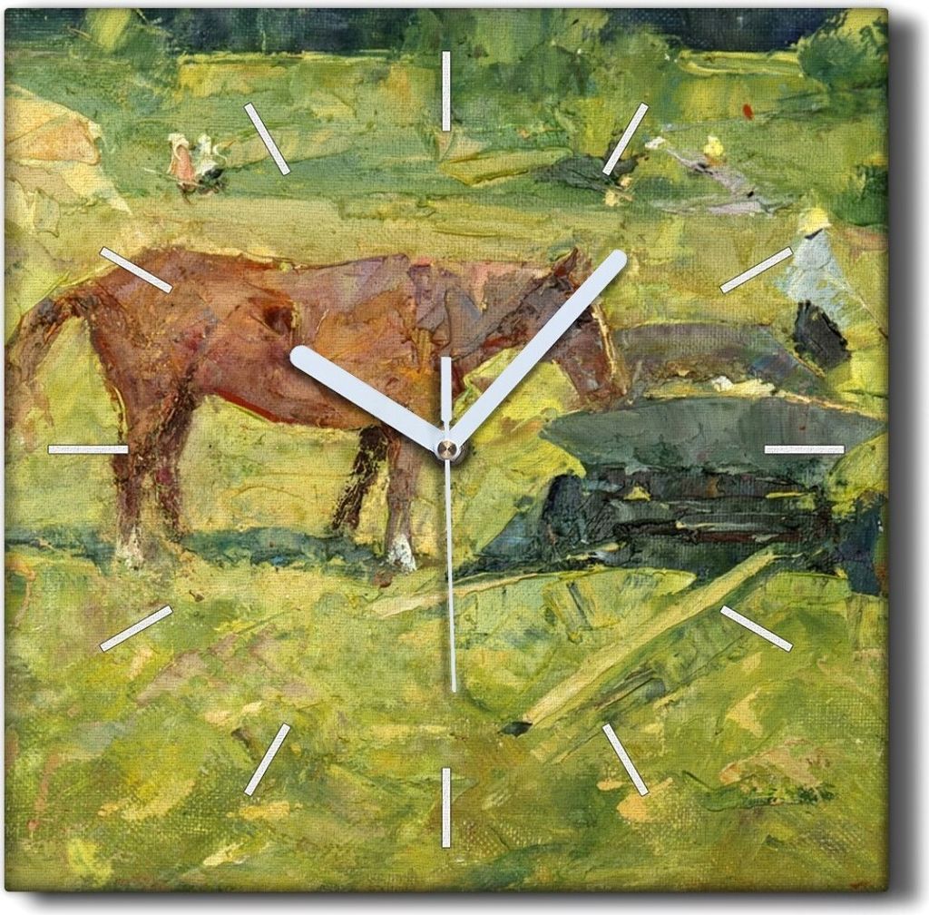 Coloray Hodiny Unikátní 30x30 cm Tiché hodiny Pro obývací pokoj a kuchyň Nástěnné hodiny Plátno Černé ručičky hodin - Pole koní