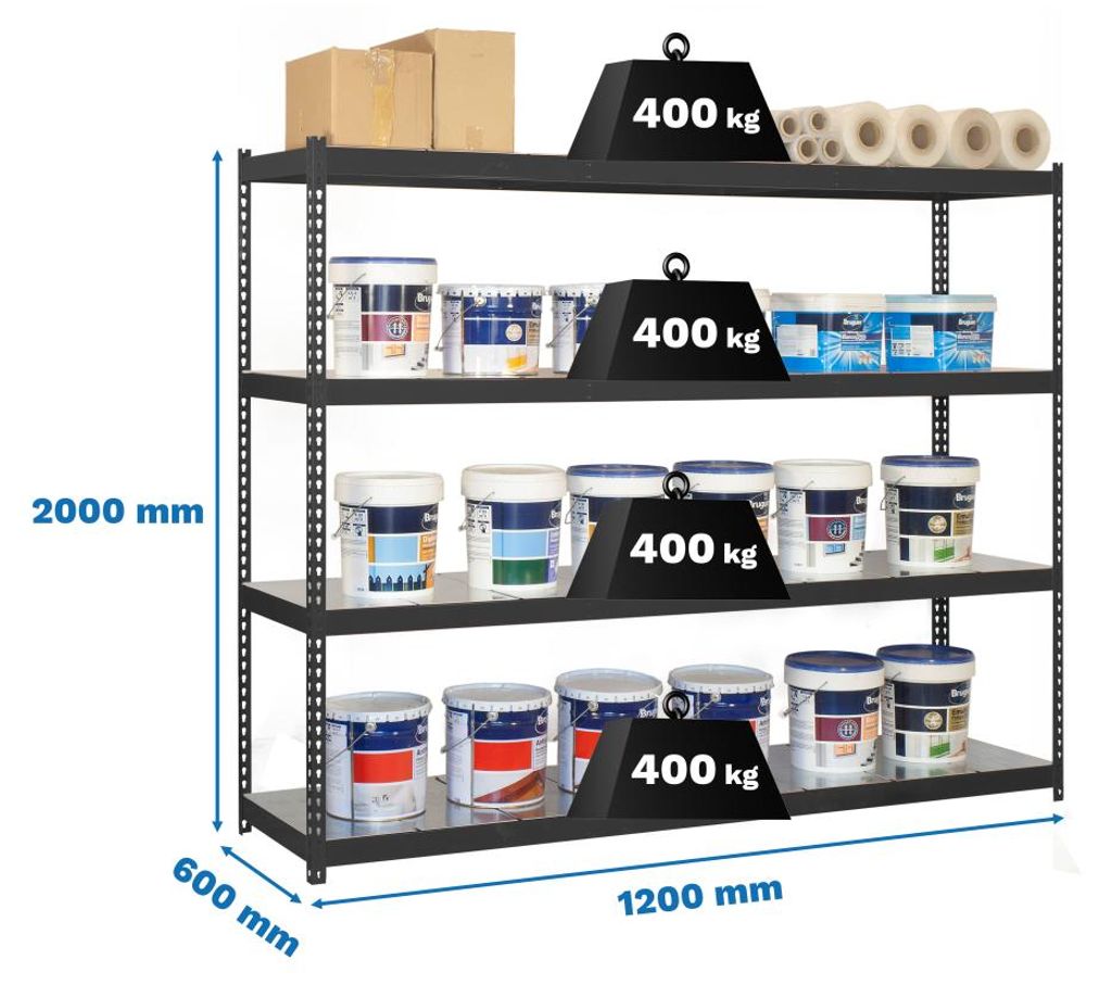 Etagère Sans Vis Ecoforte 1206-4, Metall, Anthrazit/galvanisiert, Anthrazit/galvanisiert, 2000x1200x600 - Simonrack