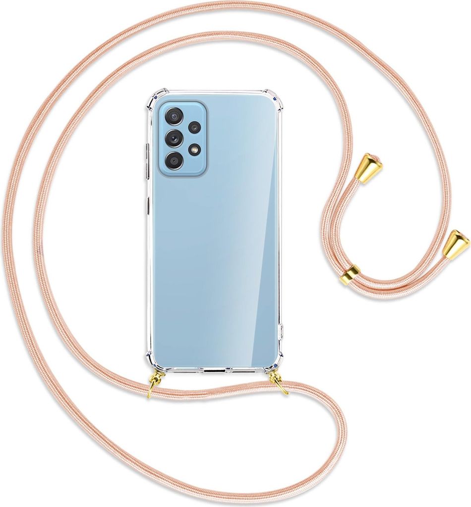 Handykette Backcover-Schutzhülle mit Band (Metall goldfarben) für Samsung Galaxy A52 4G / 5G, A52s 5G - rose peach