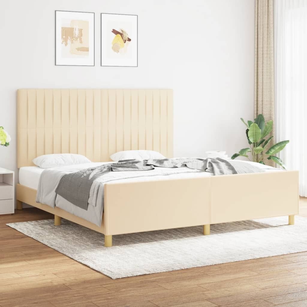 The Living Store Bettgestell mit Kopfteil Creme 180x200 cm Stoff