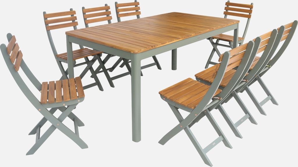 Set tavolo da giardino in acacia con angoli arrotondati con Immagine del prodotto 