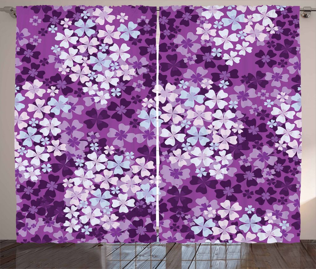 ABAKUHAUS Blumen Rustikaler Vorhang, Hydrangea Lilacs Feld, Wohnzimmer Universalband Gardinen mit Schlaufen und Haken, 280 x 245 cm, Lila Weiß Bab...