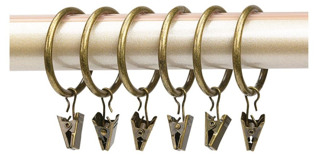 10 Gardinenringe mit Clips, Metall, Gardinenclips, Haken, Gardinen, Clips mit Ringen (Bronze, Innendurchmesser 25 mm)