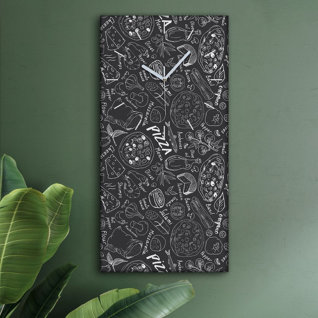 Wohnzimmer Leinwand Uhr Geräuschlos Küche 30x60 Pizza, Italy, Motive, Restaurant, weiße Zeiger