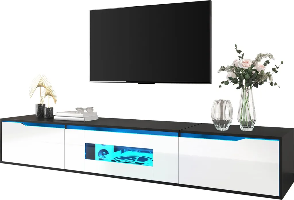 Mobile TV Moderno 180 cm Sospeso Bianco Nero LED | Design Fortuna Lai